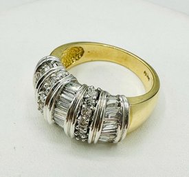 14KT Yellow And White Gold  Natural Diamond Wide Band Ring  61 Pcs Round And Baguette Diamond #2025