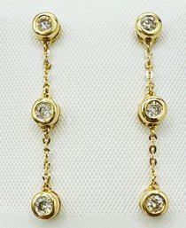 14KT Yellow Gold  Pair Of Natural Diamond Hanging Earrings '# 2078