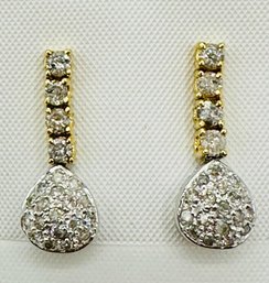 18KT White And Yellow Gold  Pair Of Natural Diamond Teardrops Earrings '# 2076