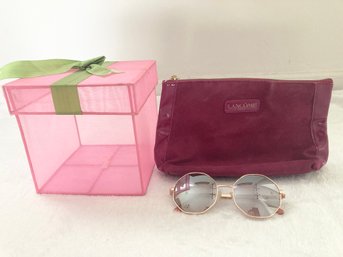 Guess Sunglasses, Lancome Cosmetic Bag And Estee Lauder Pink Square Box