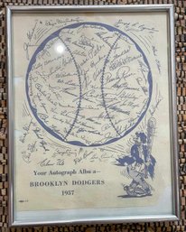 1957 Brooklyn Dodgers Autograph Album Page - Vintage Signed Memorabilia In Framed Display