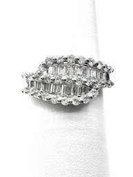 14K White Gold Diamond Cocktail Ring With Round & Baguette Diamonds Ring Size 7