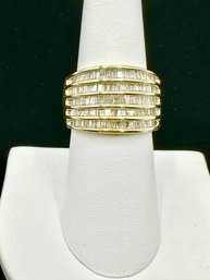 10KT Yellow Gold With 5 Row Baguette Natural Diamond Ring Size 7 - J11132