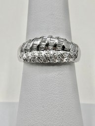 18KT White Gold Natural Round And Baguette Diamond Ring Size 6.25 - J11143