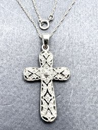 14kT White Gold With 16 Pcs Natural Diamond Cross Pendant Necklace - J11151