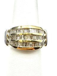 14KT Two Tone Gold 3 Row Baguette Cut Diamond 1.00 Ct Size 6.75 - J11158