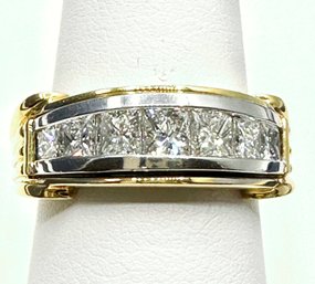 18KT Two Tone 7 Pcs Princess Cut Diamond 1.15 Ct Ring Size 6.75 - J11159