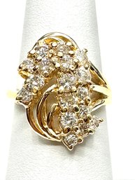 14KT Yellow Gold 17 PCs Diamond 1.08 Ct Swirl Ring Size 6 - J11161