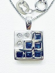14KT White Gold Genuine Sapphire And Natural Diamond Necklace - J11197