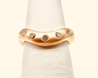 14KT Pink Gold Natural Diamond V Shaped Ring, Sanded Finish Size 5 - J11252