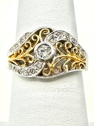 14KT Gold, 2-Tone Natural Diamond Ring Size 6 - J11260