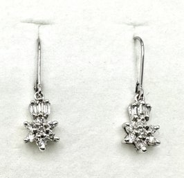 14KT White Gold Pair Of Natural Diamond Hanging Earrings - J11270