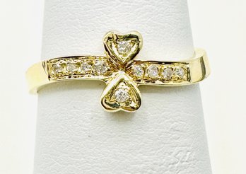 14KT Yellow Gold Natural Diamond Double Heart Curl Ring Size 5.75 - J11277