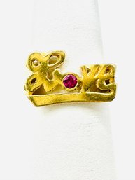 14KT Gold Love  Ring, With One Red Stone Ring Size 6 - J11283