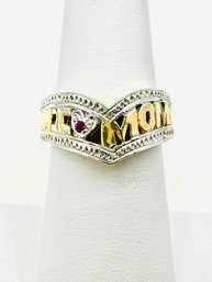 14KT Gold I Love Mom Ring, 2-Tone With Diamond Cut Size 6.5 - J11284