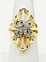 14KT Gold Initial HFancy Ring, 2-Tone With Diamond Size 7 - J11287