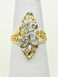 10KT Gold Initial HFancy Ring, 2-tone With Diamond Ring Size 5 - J11289