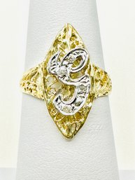 10KT Gold Initial GFancy Ring, 2-tone With Diamond Ring Size 5.75 - J11290