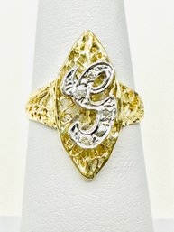 10KT Gold Initial GFancy Ring, 2-Tone With Diamond Ring Size 5.75 - J11290