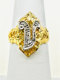 10KT Gold Initial VFancy Ring, 2-tone With Diamond Ring Size 5.25 - J11291