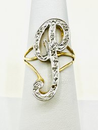 10KT Gold Initial PRing, 2-tone With Diamon Ring Size 6 - J11293