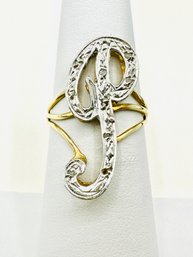 10KT Gold Initial PRing, 2-Tone With Diamon Ring Size 6 - J11293
