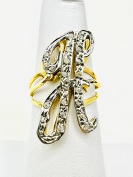 10KT Gold Initial H Ring, 2-Tone With Diamond Ring Size 6.5 - J11294