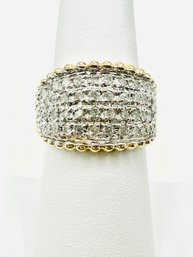 10KT 2-Tone Gold Natural Diamond Band, Multi Row Diamond Ring Size 6 - J11296