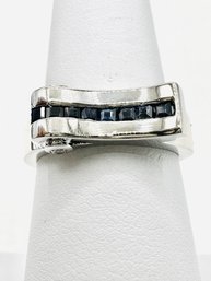 14KT White Gold Diamond Sapphire Fancy Ring Size 6.75 - J11312