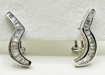 14KT White Gold Pairs Of Baguette Cut Diamond Earrings - J11316