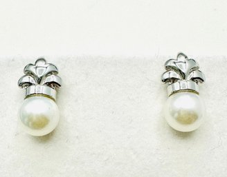 Pairs Of Pearls Earrings In 14KT White Gold Fancy Setting - J11320