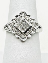 10KT White Gold Diamond Fancy Ring Size 7 - J11328