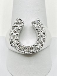 14KT White Gold Mens Diamond Horse Shoes Ring Size 11.25 - J11341