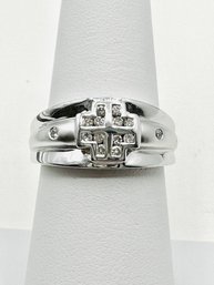 14KT White Gold Diamond Cross Band Ring Size 7 - J11342
