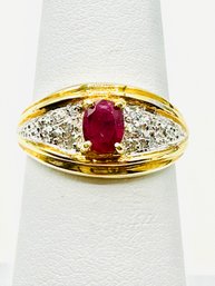14KT Yellow Gold Oval Ruby And Diamond Ring Size 5.75 - J11346