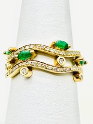 14KT Yellow Gold Emerald And Diamond Ring Size 6.5 - J11352