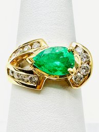 14KT Yellow Gold Emerald And Diamond Ring Size 6.75 - J11359