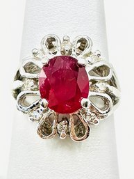 14KT White Gold Natural Ruby Andl Diamond Ring Size 5.75 - J11376