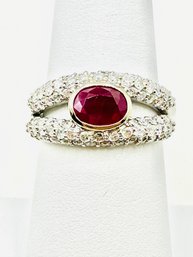 14KT White Gold Natural Ruby And Diamond Ring Size 7 - J11380
