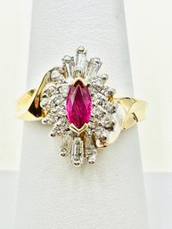 14KT Yellow Gold Natural Ruby And Diamond Ring Size 7 -J11382