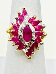 14KT Yellow Gold Natural Ruby And Diamond Ring Size 6 - J11383