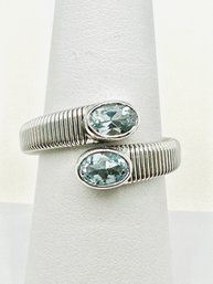 14KT White Gold Blue Topaz Fancy Ring Size 7.5 - J11450