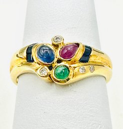 18 Karat Yellow Gold Multi Natural Gemstone Ring Size 5.25 - J11457