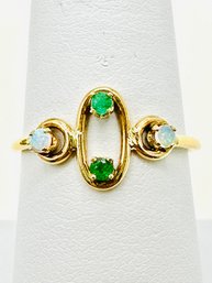 14 Karat Yellow Gold Natural Emerald And Opals Ring Size 7.5 - J11464