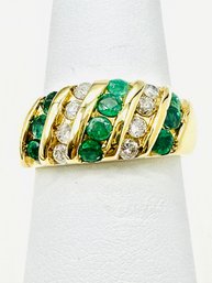14 Karat Yellow Gold Natural Diamond And Natural Emerald Ring Size 5.75 - J11466