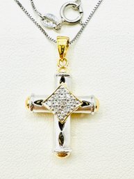 14 Karat 2-Tone Gold Natural Diamond Cross Pendant And White Gold Chain - J11473
