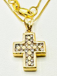 14 Karat Yellow Gold Natural Diamond Cross Pendant And Chain - J11474