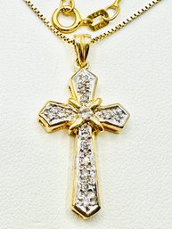 14 Karat Yellow Gold Natural Diamond Cross Pendant And Chain - J11475