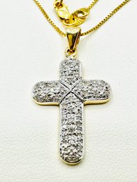 14 Karat 2-Tone Gold Natural Diamond Cross Pendant And Chain - J11476