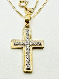 14 Karat Yellow Gold Natural Diamond Cross Pendant And Chain - J11477